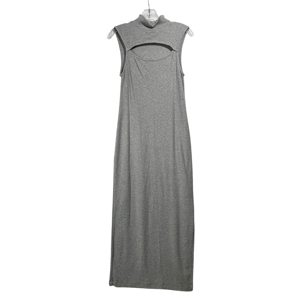 AllSaints Grey Ribbed Mock Neck Cutout‎ Sleeveless Maxi Dress US 10 UK 14